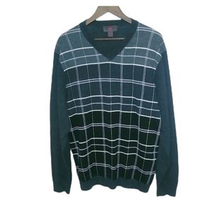 Egara XLT Mens Gray Plaid Cashmere Pullover Sweater